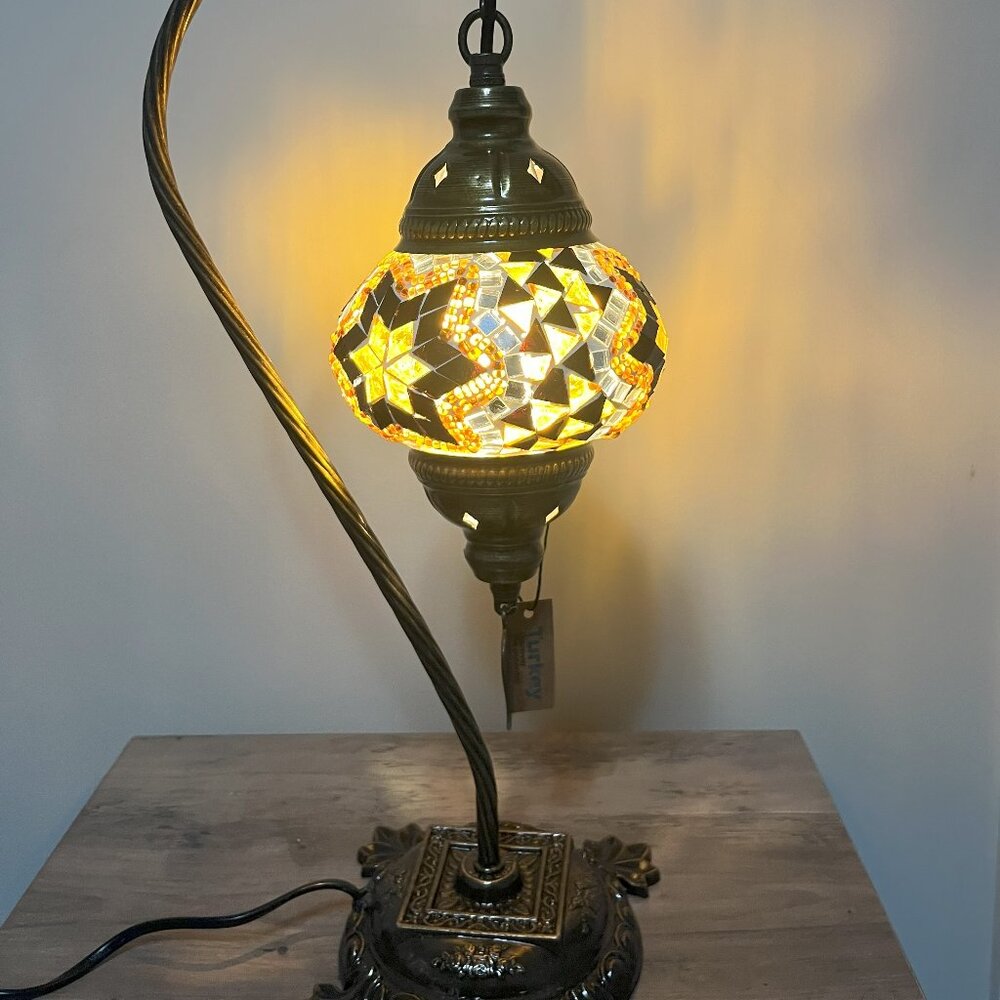 Mosaic Table Lamp White  Bedside Lampshade Light